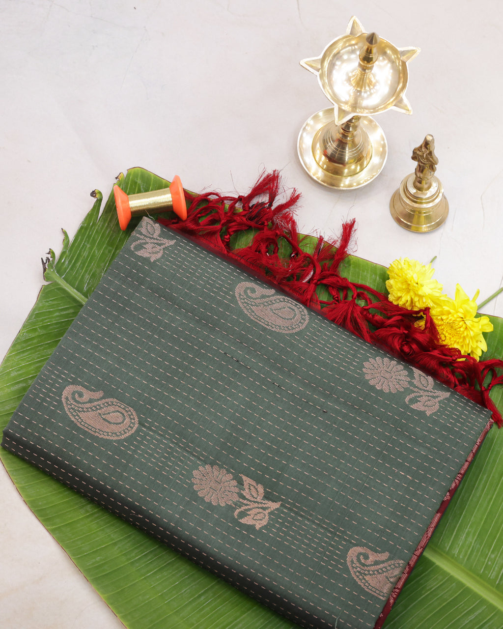 Kanchipuram Raindrop Golden Soft Silk Saree