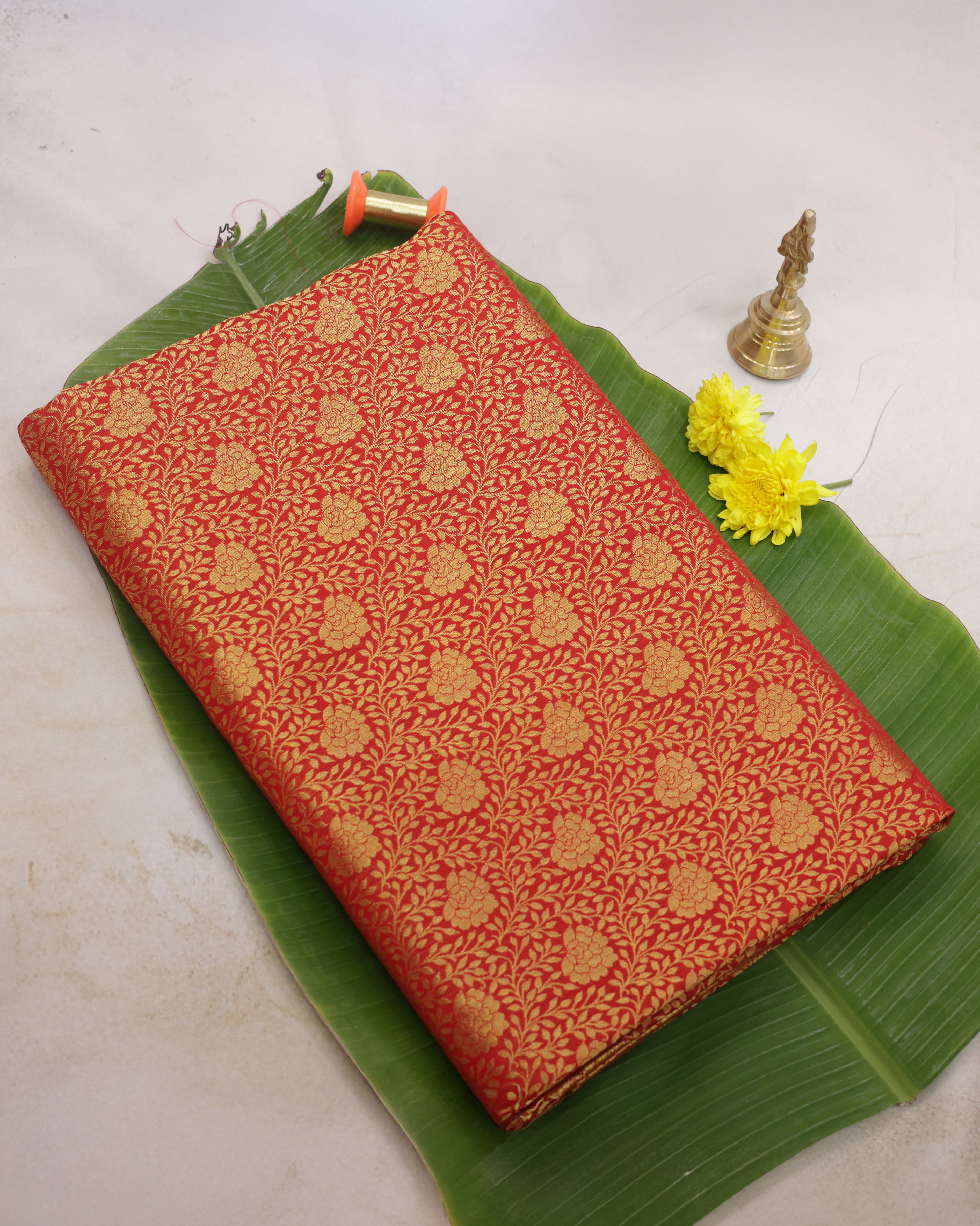 Kanchipuram Bridal Red Silk Saree with All-Over Golden Zari