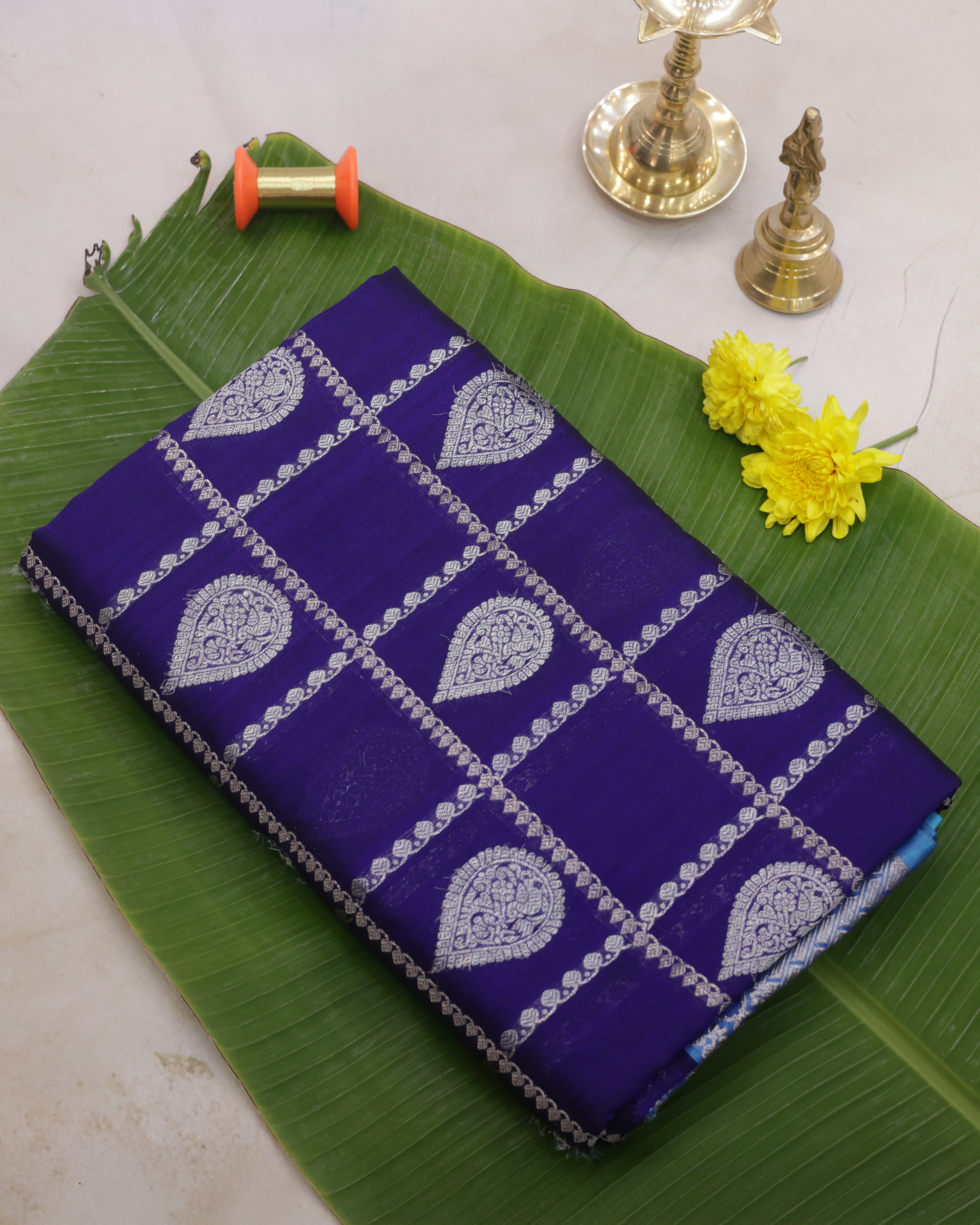 Venkatagiri Pure Silk Royal Blue Checks Saree