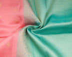 Kanchipuram Pink & Teal Half-Mix Silk Saree with Golden Zari
