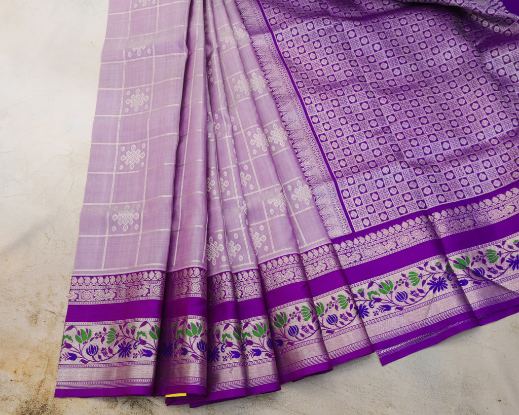 Venkatagiri Pastel Lavender Pure Silk Saree with Silver Zari