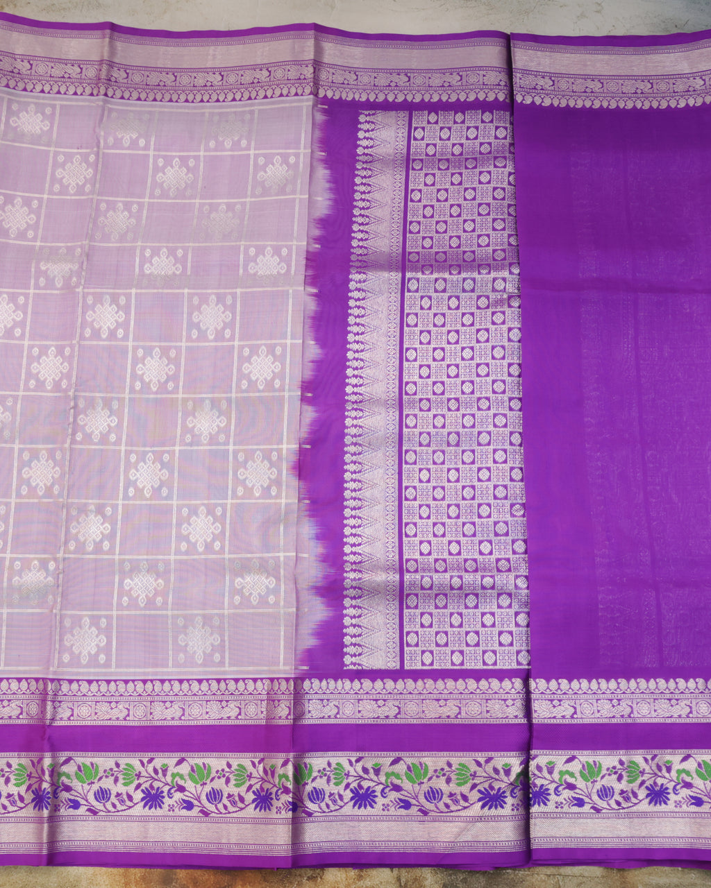 Venkatagiri Pastel Lavender Pure Silk Saree with Silver Zari