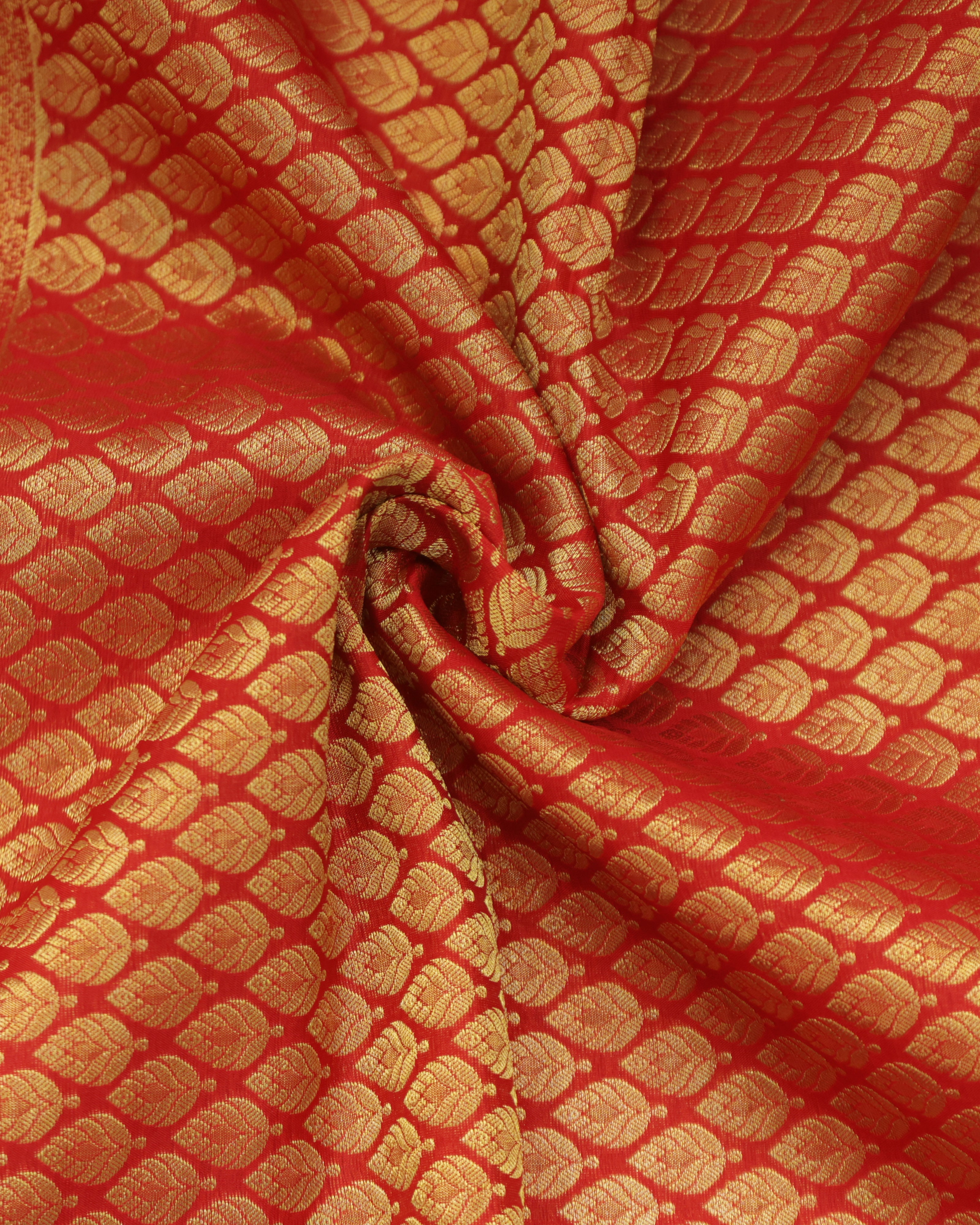 Kanchipuram Bridal Red Silk Saree with All-Over Golden Zari