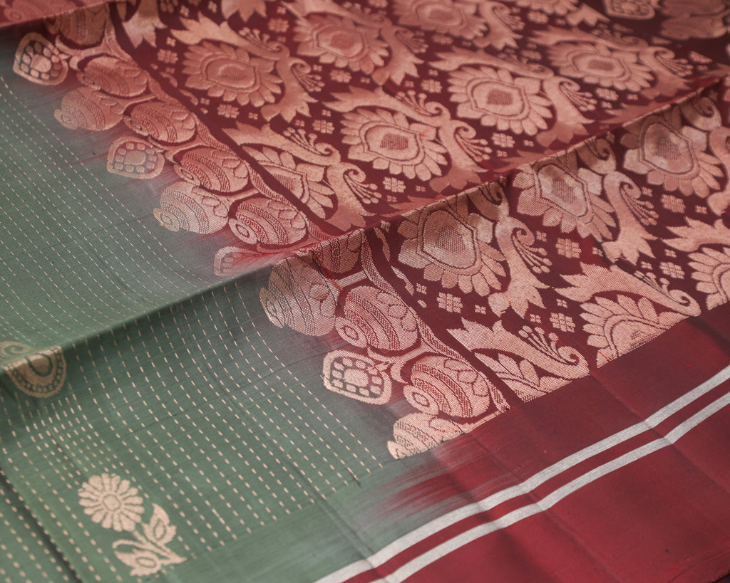 Kanchipuram Raindrop Golden Soft Silk Saree