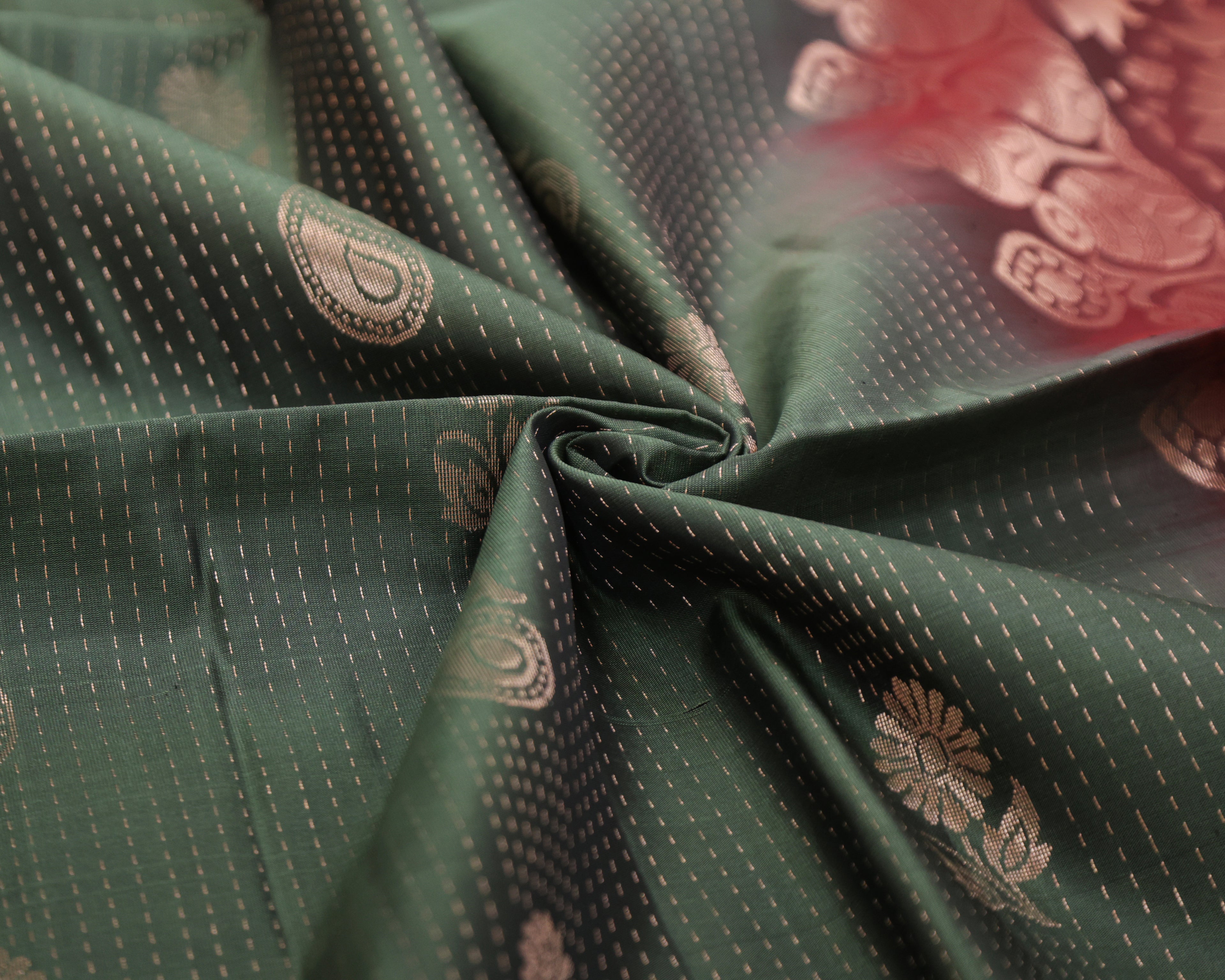 Kanchipuram Raindrop Golden Soft Silk Saree