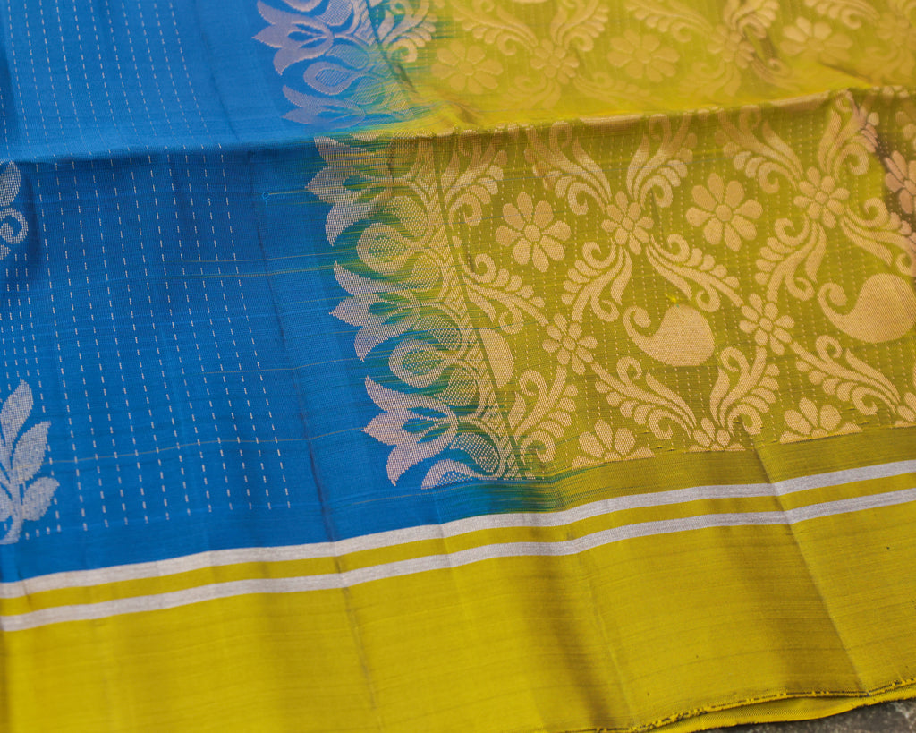Kanchipuram Rain Drop Golden Soft Silk Saree
