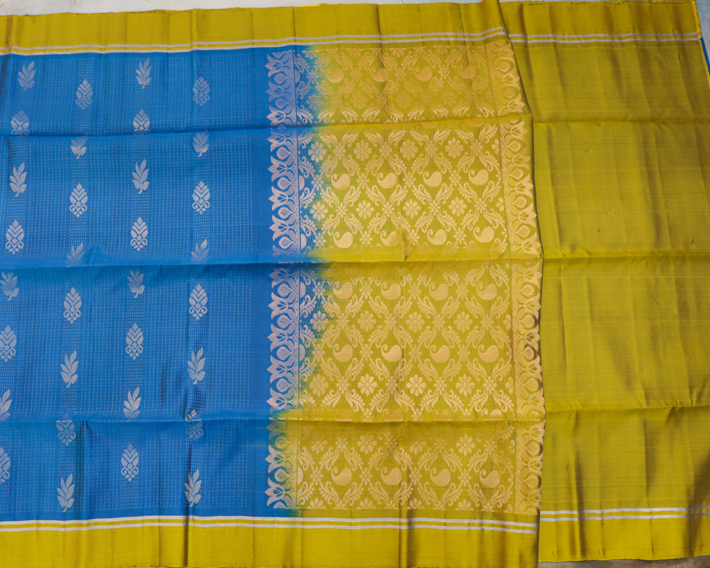 Kanchipuram Rain Drop Golden Soft Silk Saree