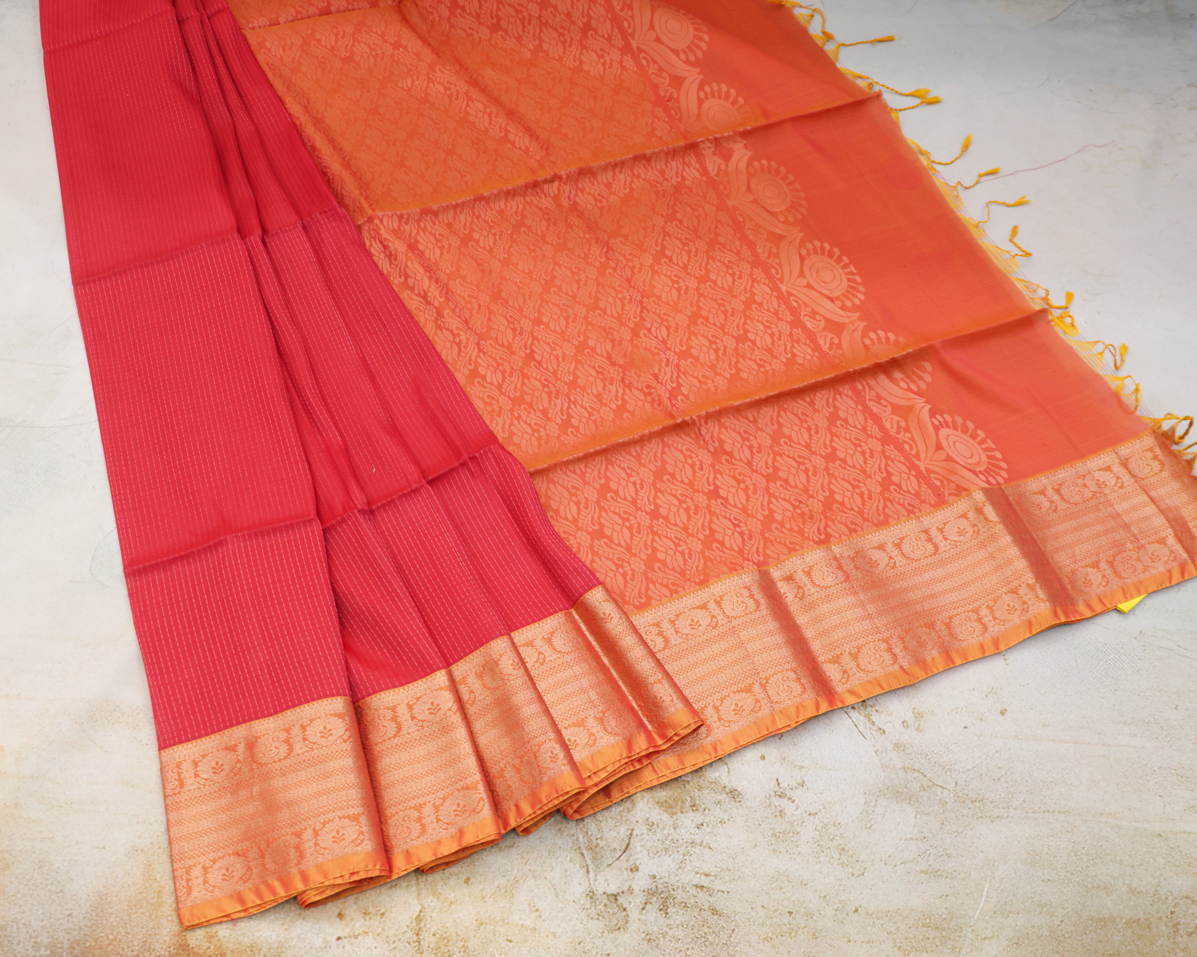 Classic Red Kanchipuram Line Border Silk Saree