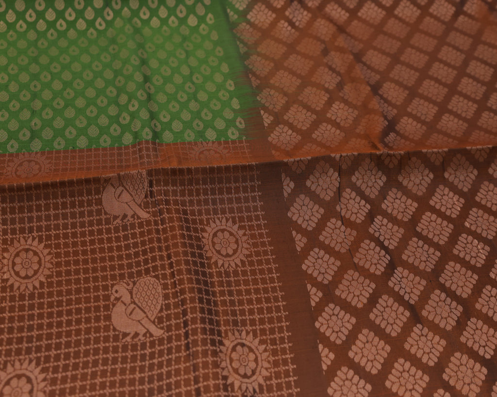 Kanchipuram Green & Brick Zari Silk Saree