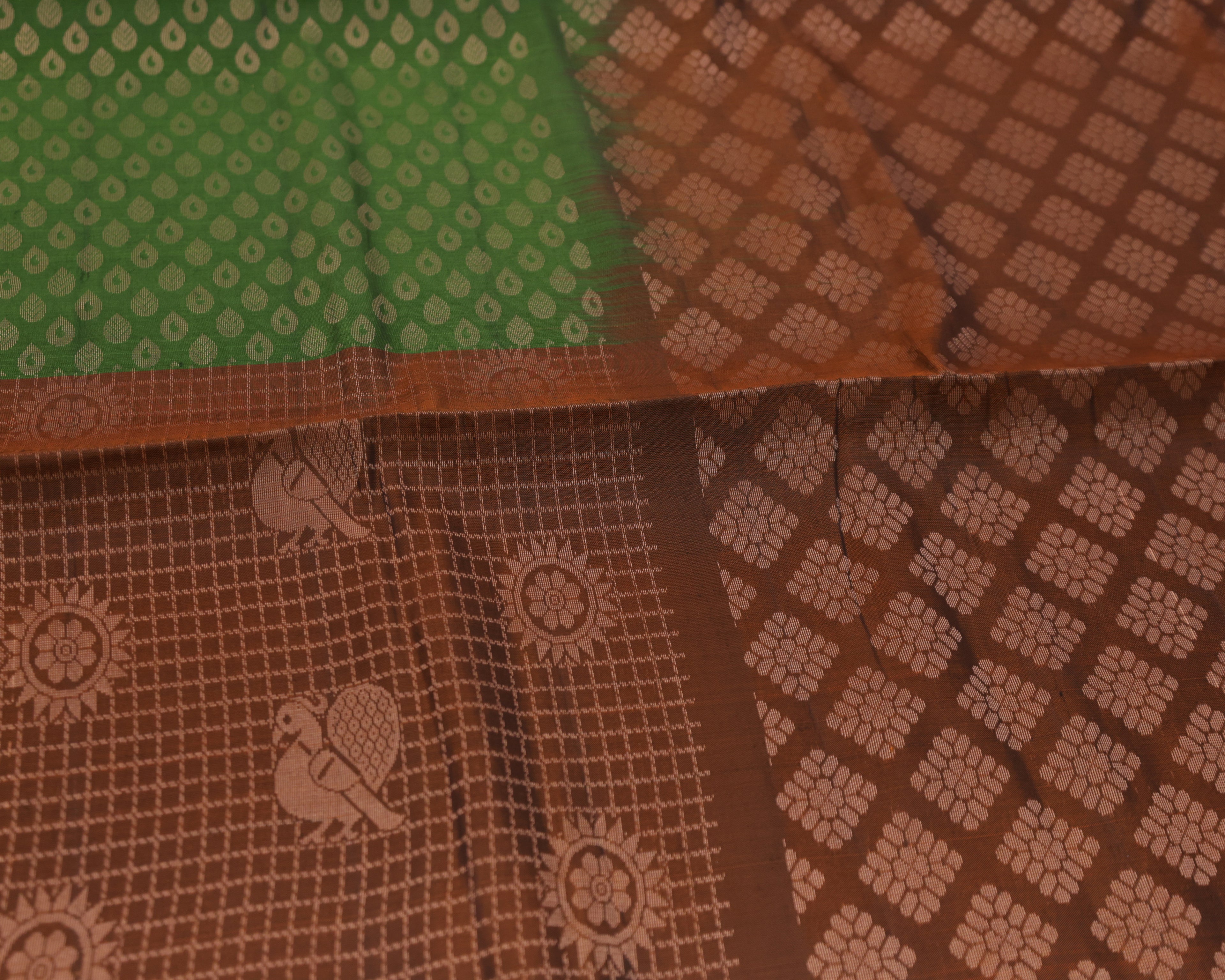 Kanchipuram Green & Brick Zari Silk Saree