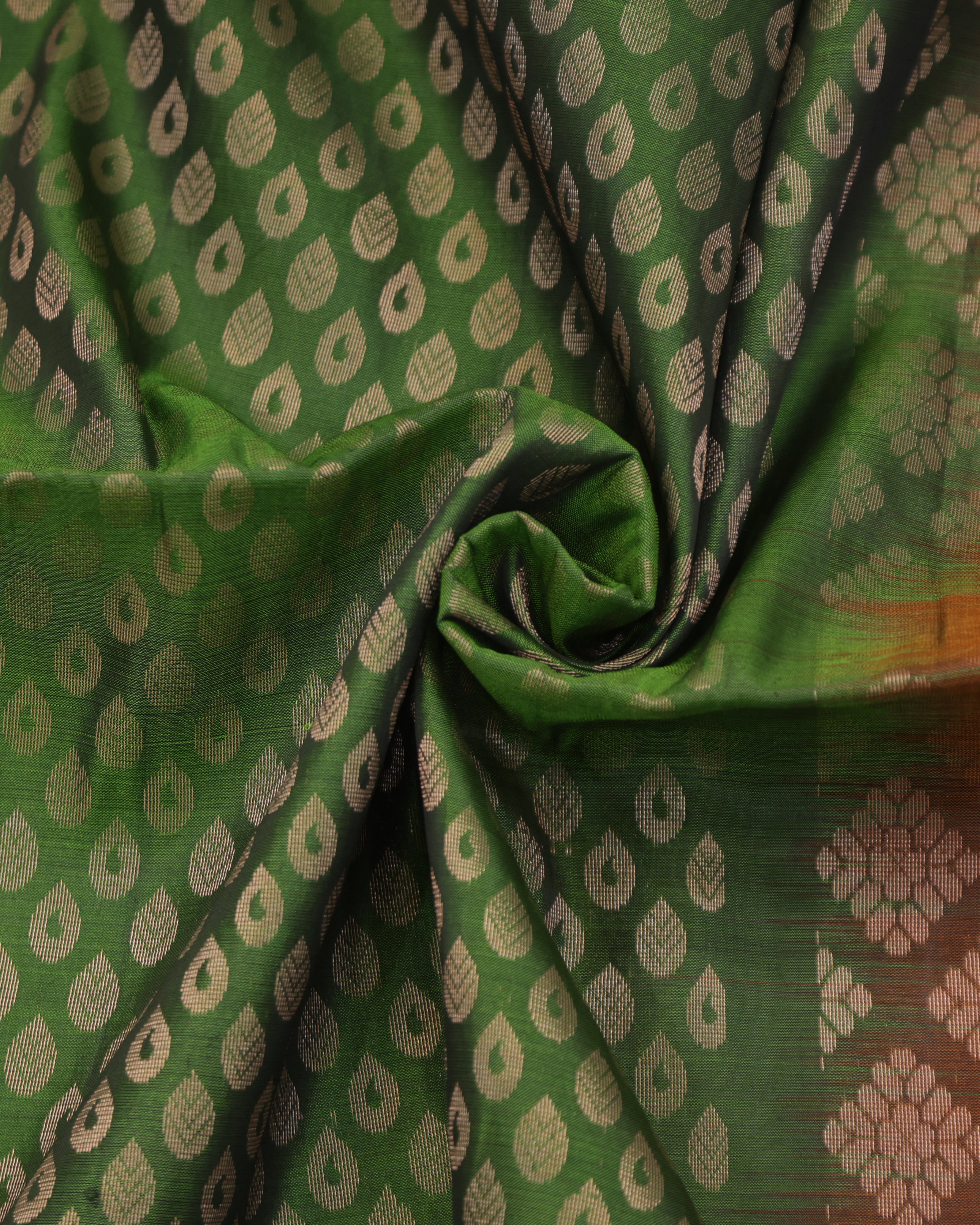 Kanchipuram Green & Brick Zari Silk Saree