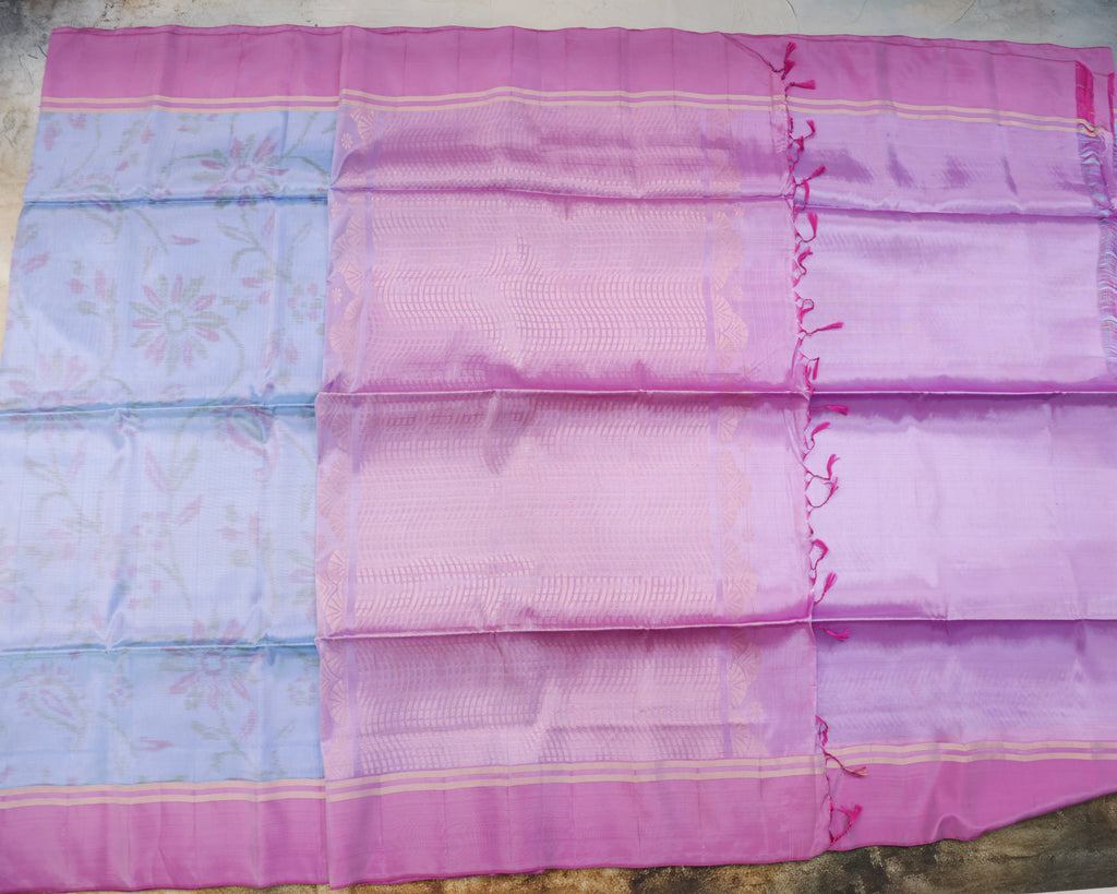 Pastel Sky Blue Pochampalli Soft Silk Saree