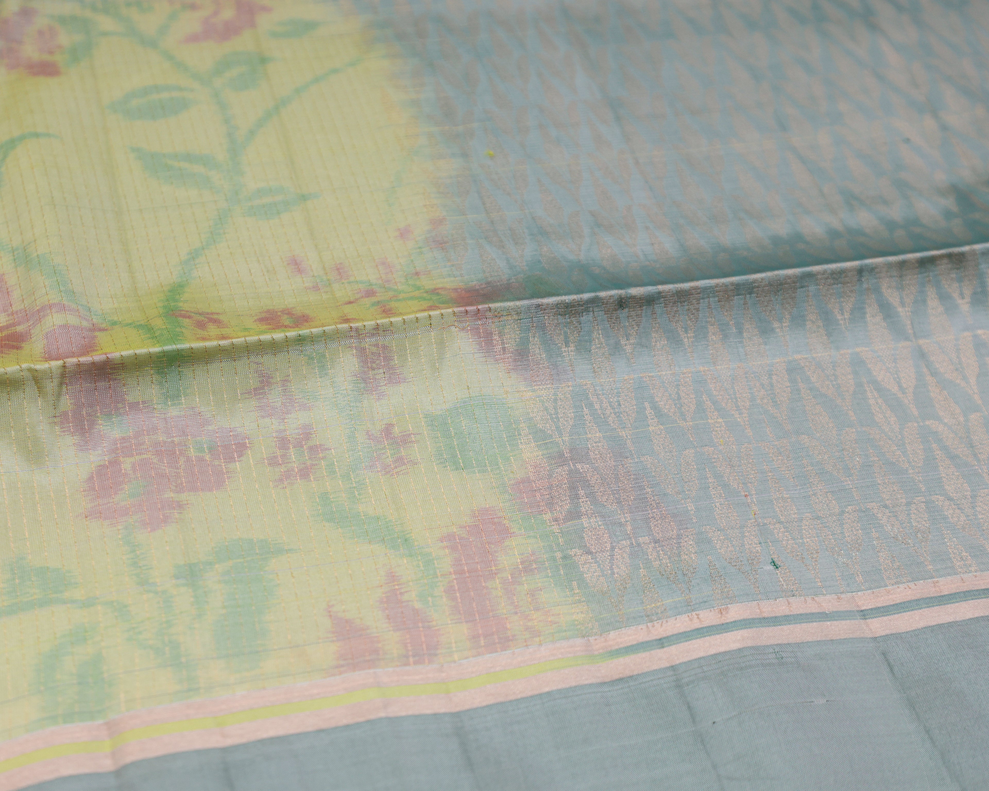 Pastel Pista Green Pochampalli Soft Silk Saree with Zari Accents