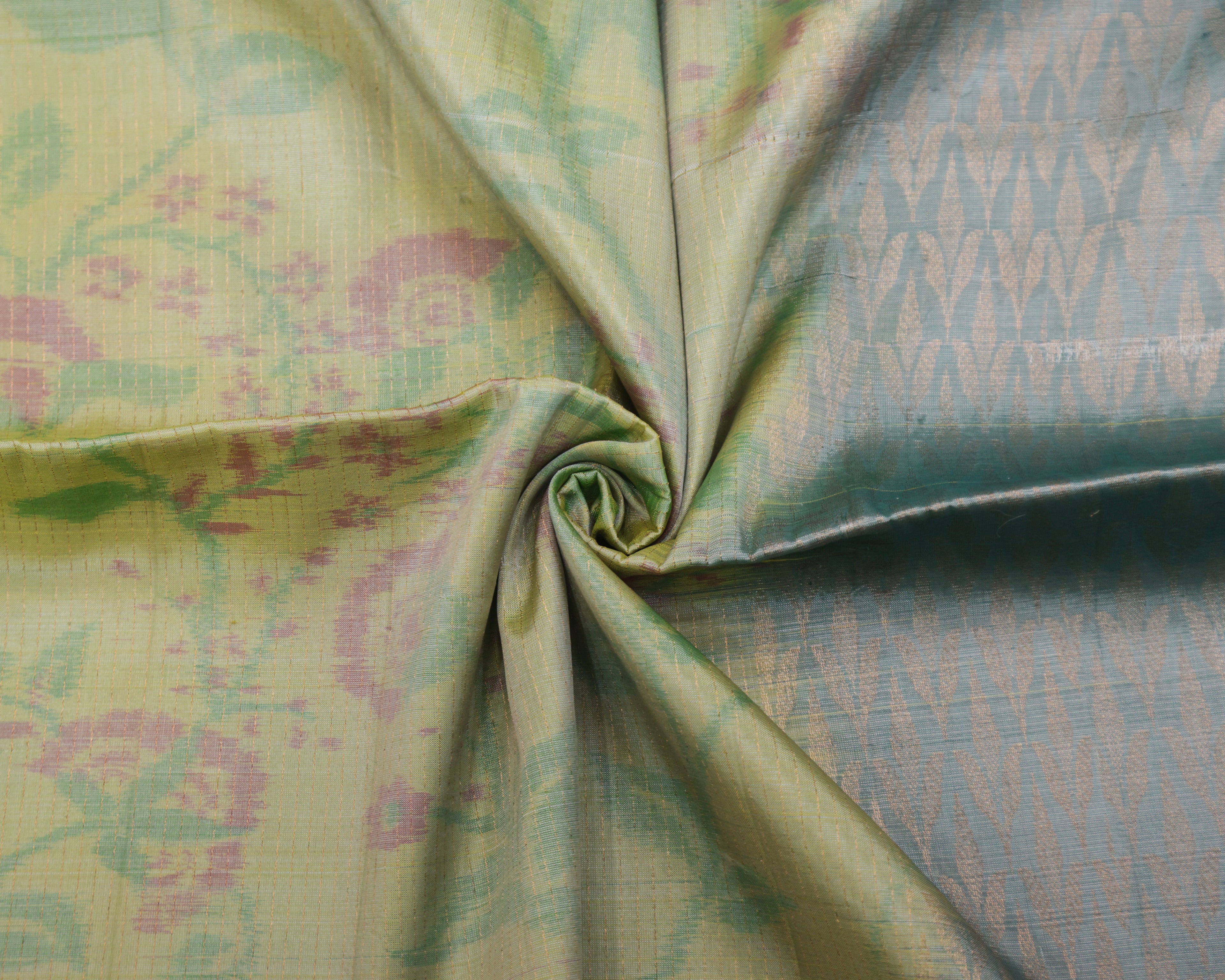Pastel Pista Green Pochampalli Soft Silk Saree with Zari Accents