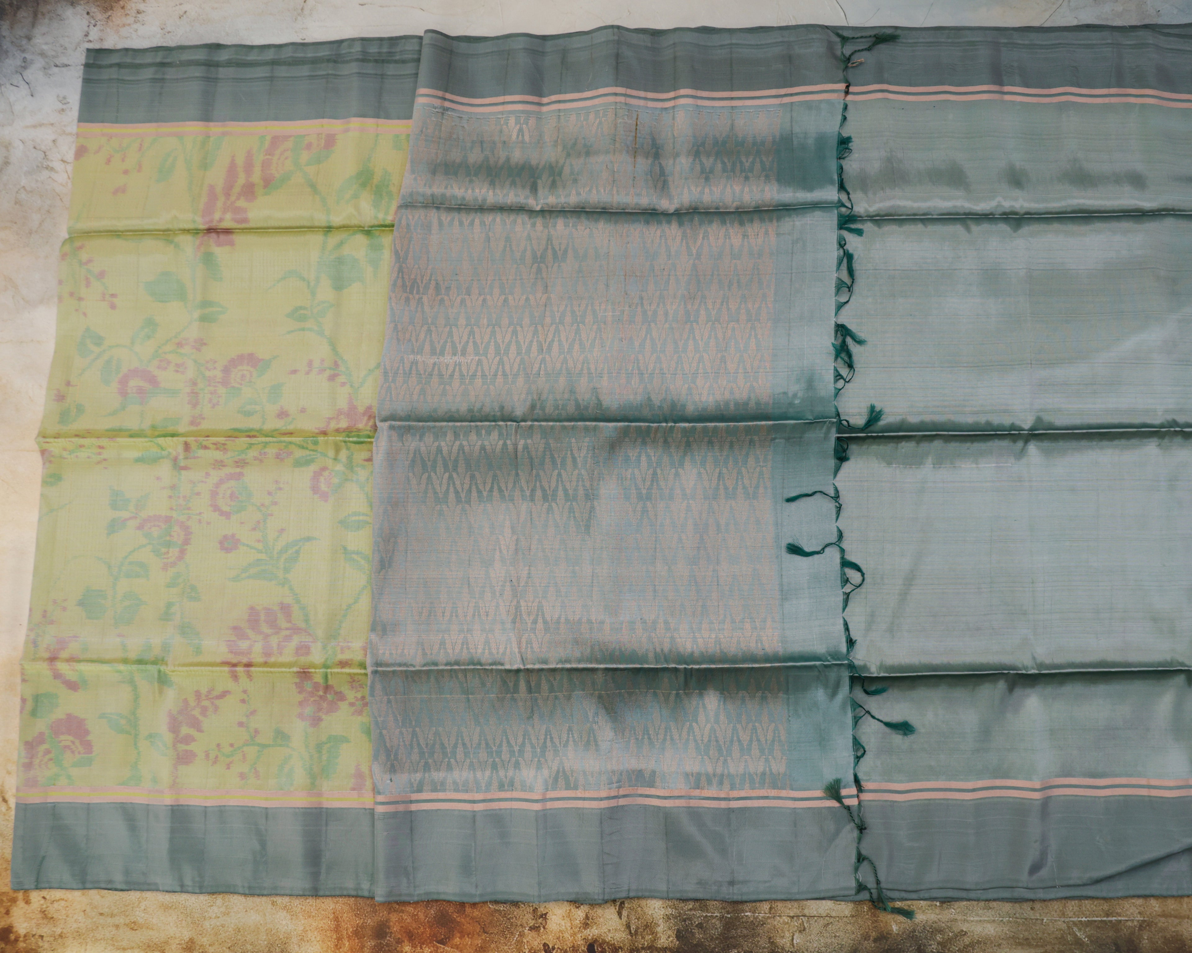 Pastel Pista Green Pochampalli Soft Silk Saree with Zari Accents