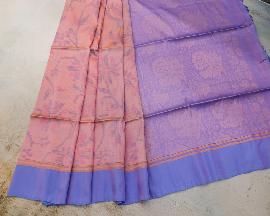 Soft Silk Pochampalli Lines Saree – Pastel Pink