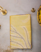 Kanchipuram Tissue Saree with Coconut Tree & Butterfly Motifs in Yellow