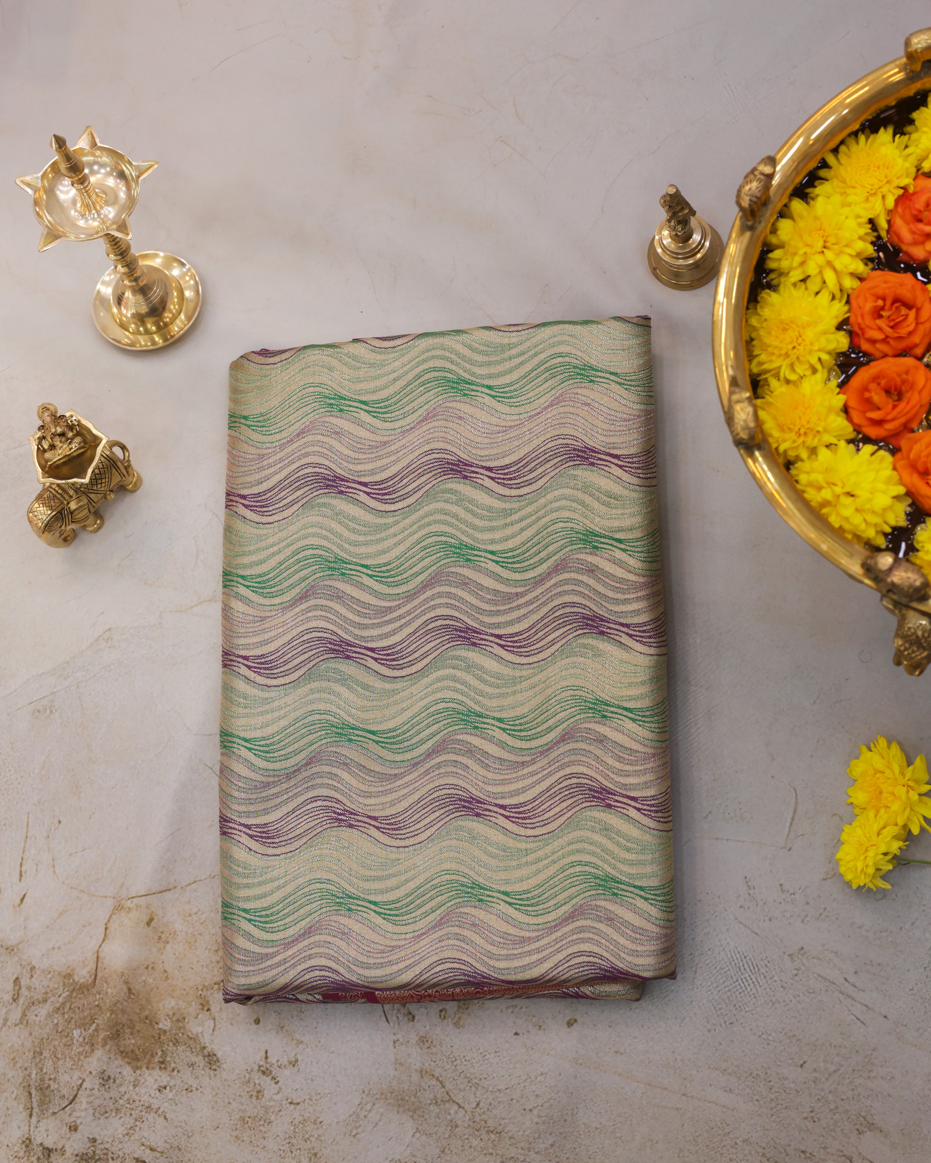 Kanchipuram Tissue Silk Saree with Multicolour Waves