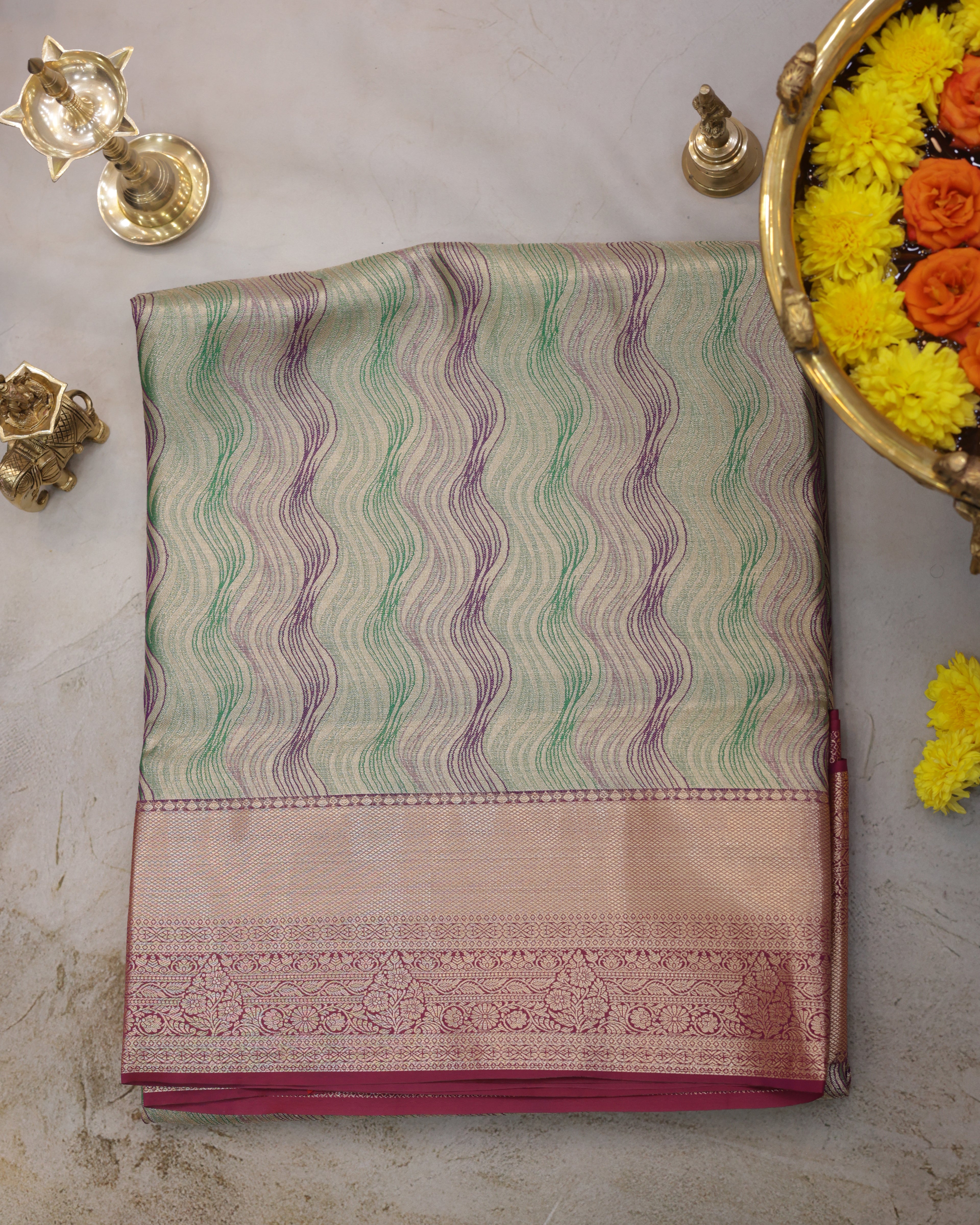 Kanchipuram Tissue Silk Saree with Multicolour Waves