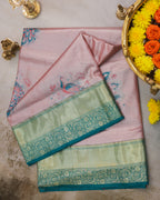 Kanchipuram Tissue Peacock Meena Kari Saree in Brick Tones