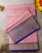 Pink Kanchipuram Tissue Saree with All-Over Golden Zari Design