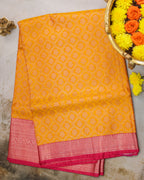 Kanchipuram All Over Bridal Yellow Saree with Copper Zari