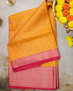 Kanchipuram All Over Bridal Yellow Saree with Copper Zari