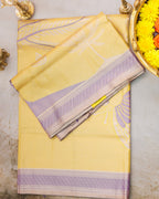 Kanchipuram Tissue Saree with Coconut Tree & Butterfly Motifs in Yellow