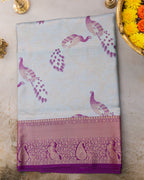 Kanchipuram Tissue Fancy Saree in Pastel Sky Blue with Golden Zari Weaving