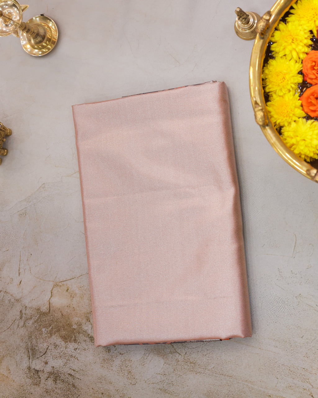 Kanchipuram Tissue Fancy Saree in Orange Golden with Meena Kari Work