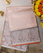 Kanchipuram Tissue Fancy Saree in Orange Golden with Meena Kari Work