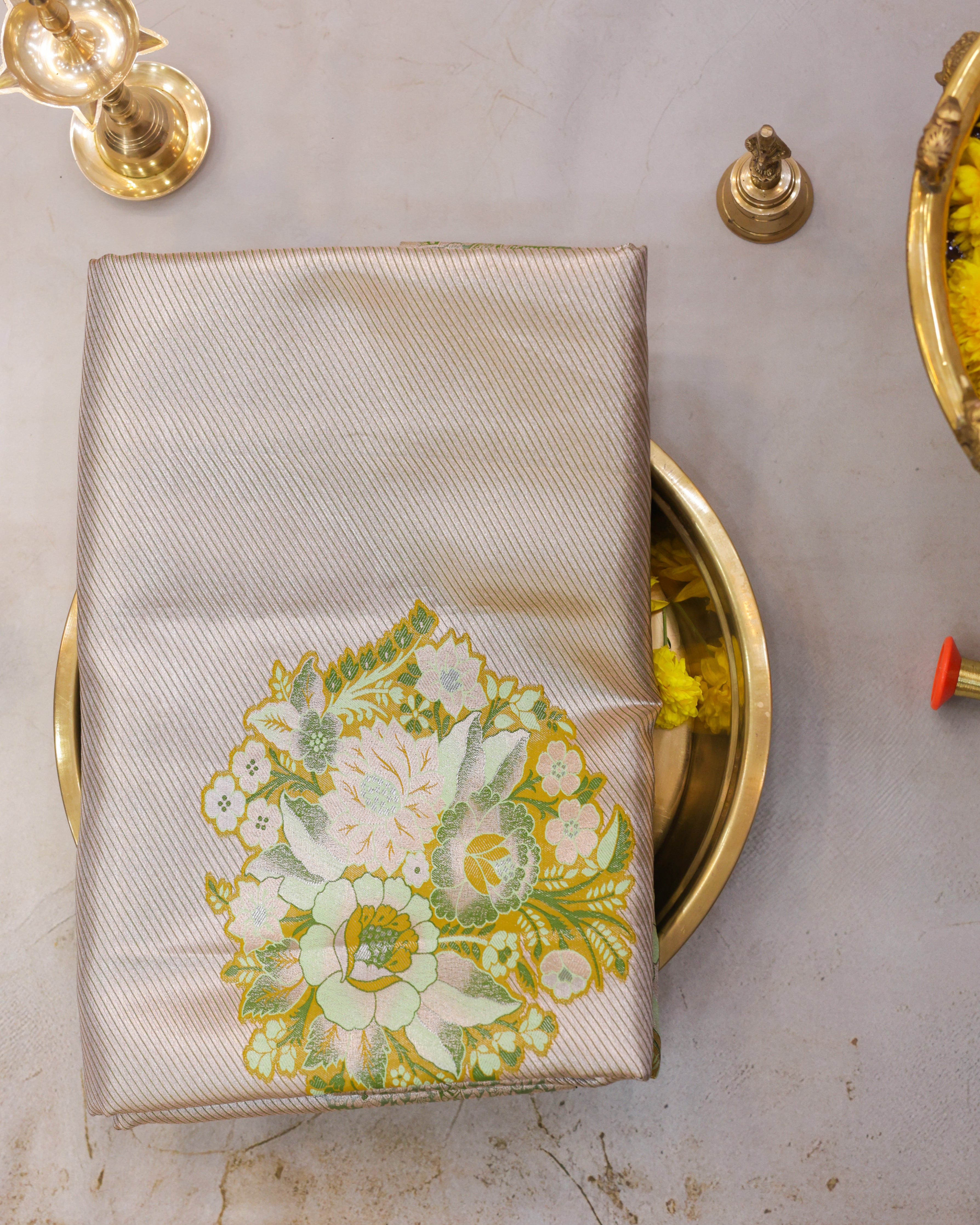 Kanchipuram Tissue Fancy Saree with Meenakari Floral Motifs