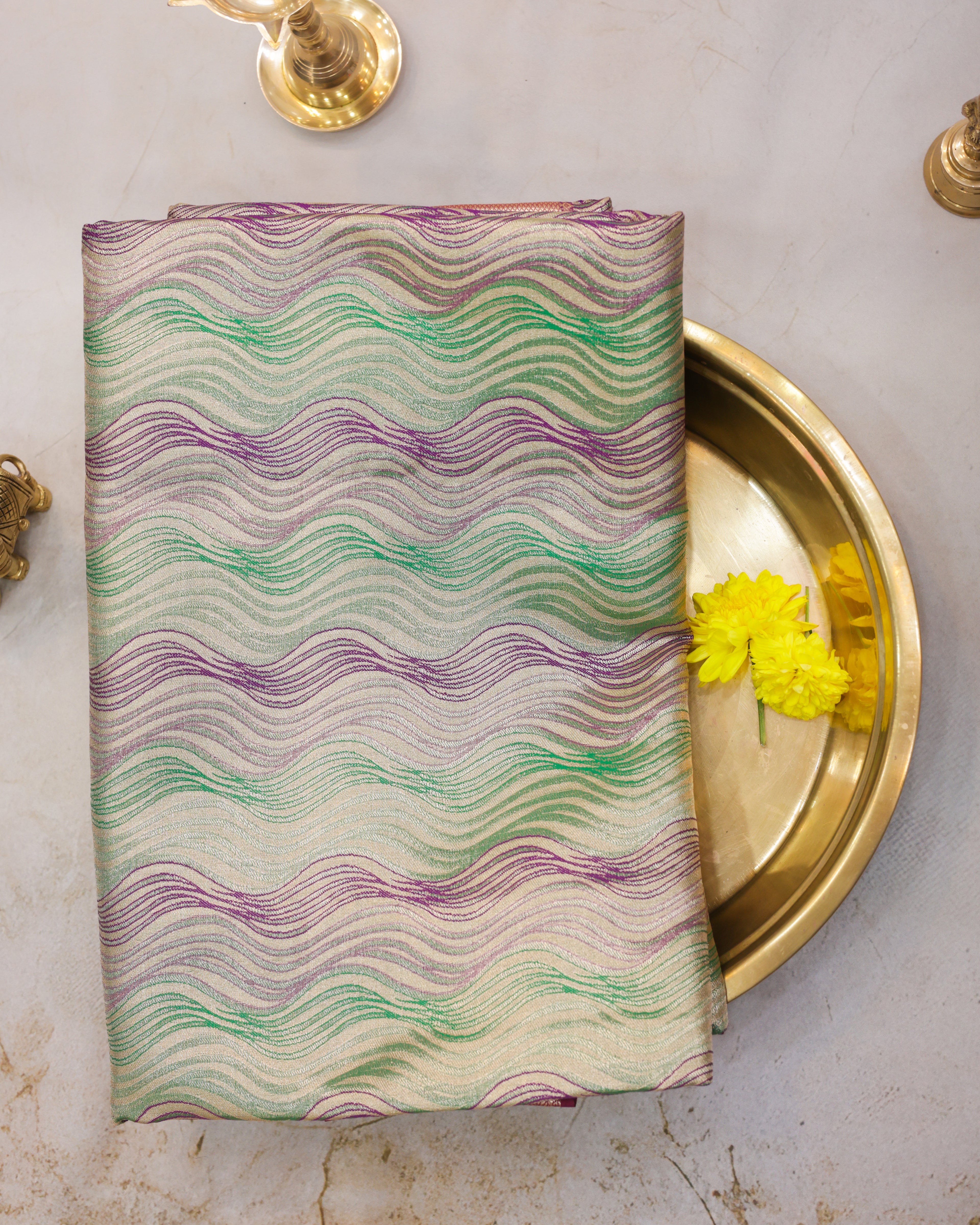 Kanchipuram Tissue Silk Saree with Multicolour Waves