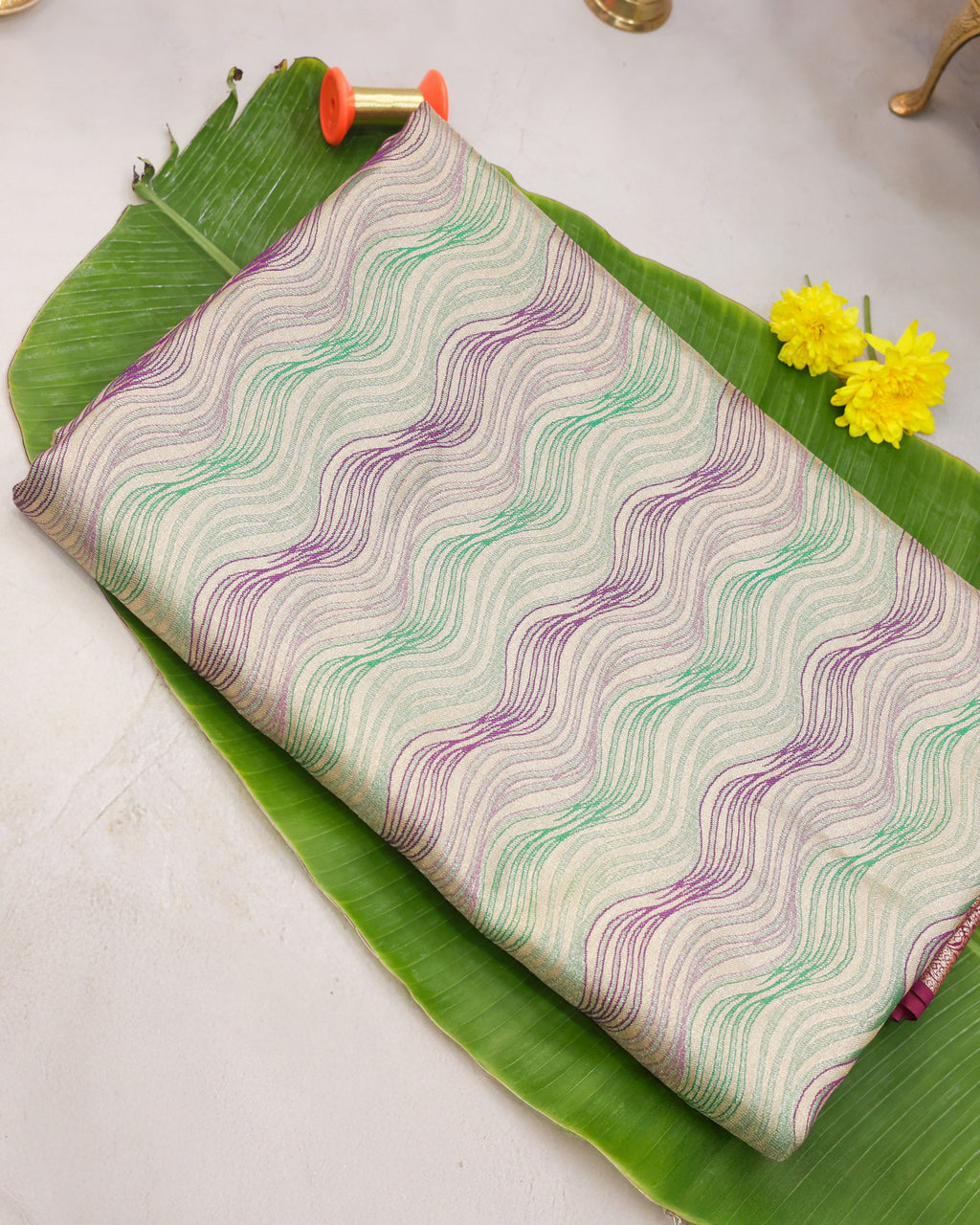 Kanchipuram Tissue Silk Saree with Multicolour Waves