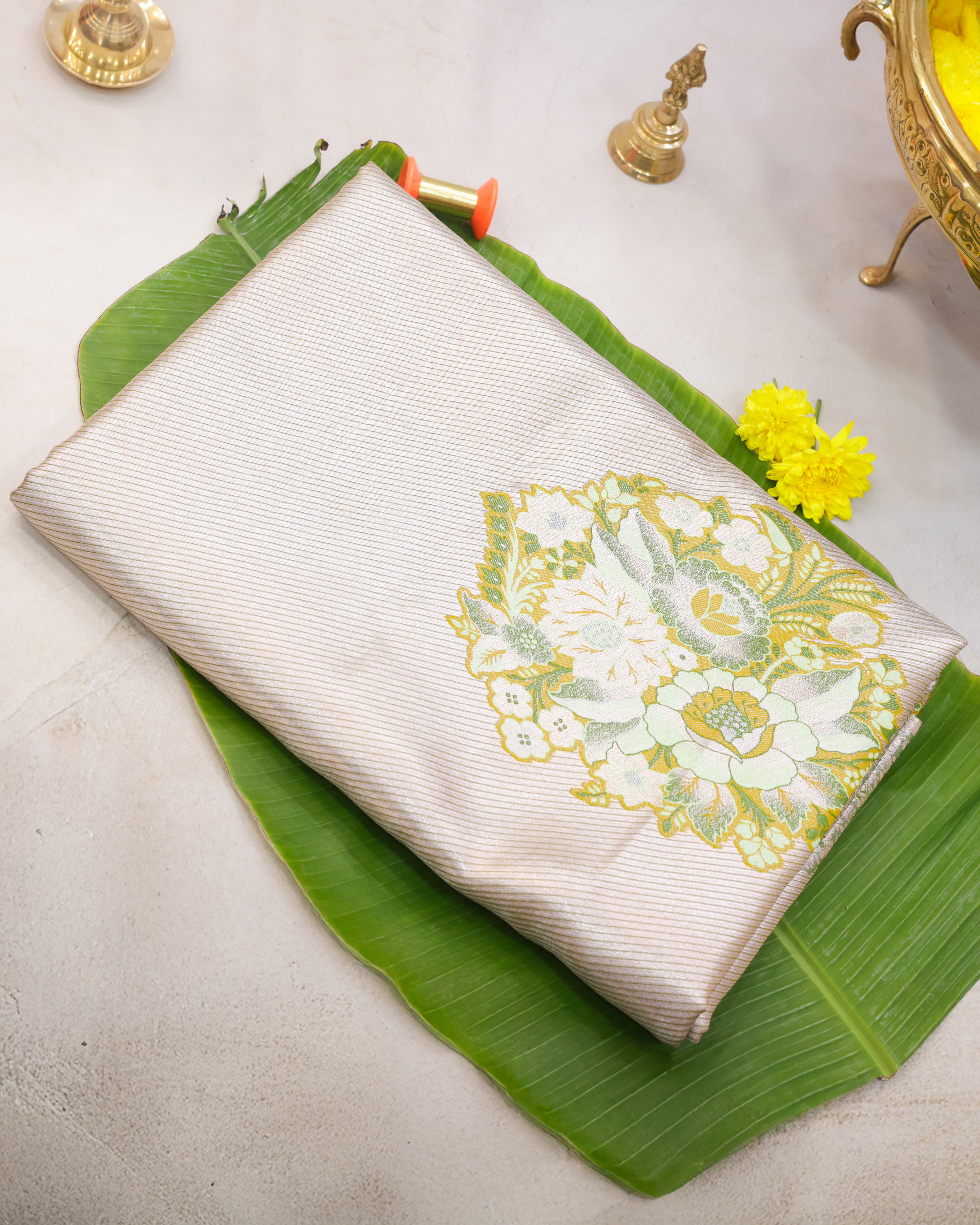 Kanchipuram Tissue Fancy Saree with Meenakari Floral Motifs