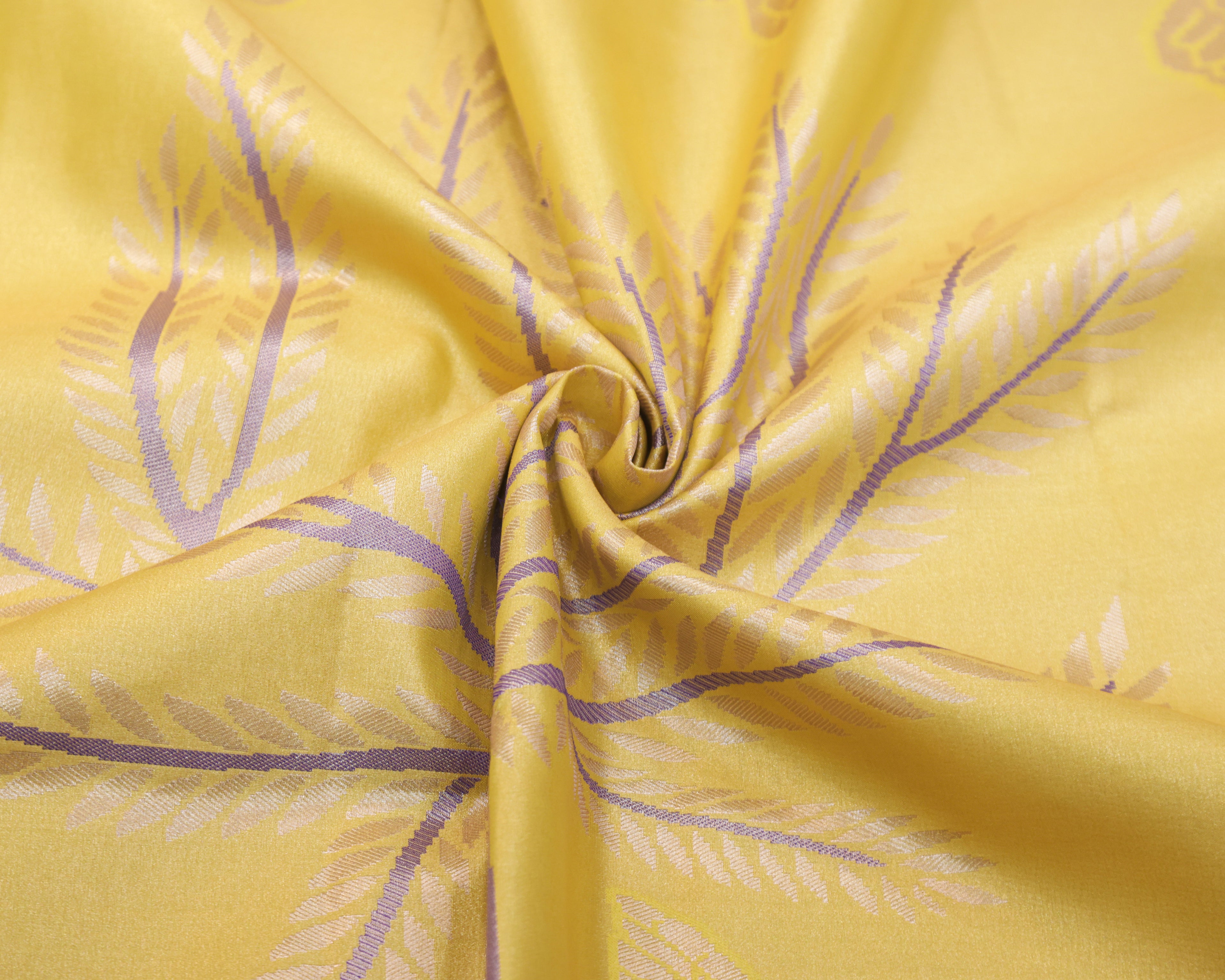 Kanchipuram Tissue Saree with Coconut Tree & Butterfly Motifs in Yellow