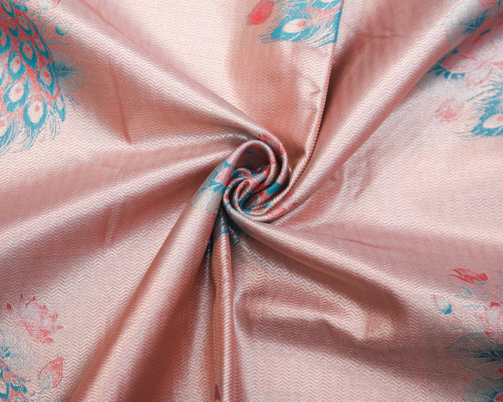 Kanchipuram Tissue Peacock Meena Kari Saree in Brick Tones