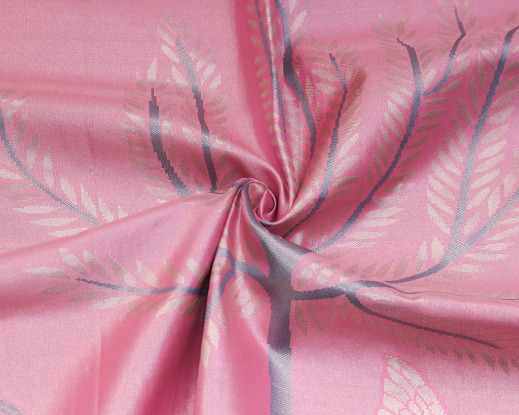 Kanchipuram Tissue Saree with Coconut Tree & Butterfly Motif – Baby Pink