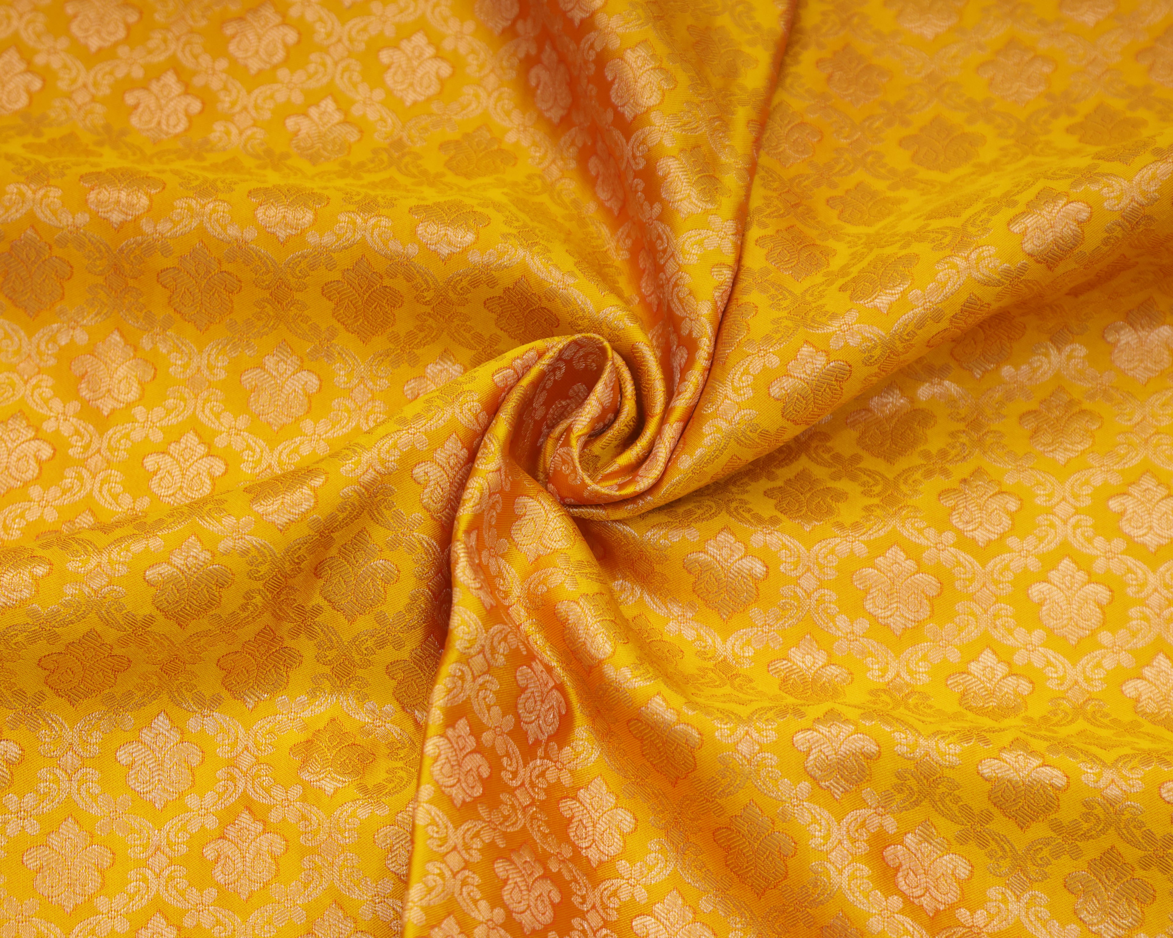 Kanchipuram All Over Bridal Yellow Saree with Copper Zari