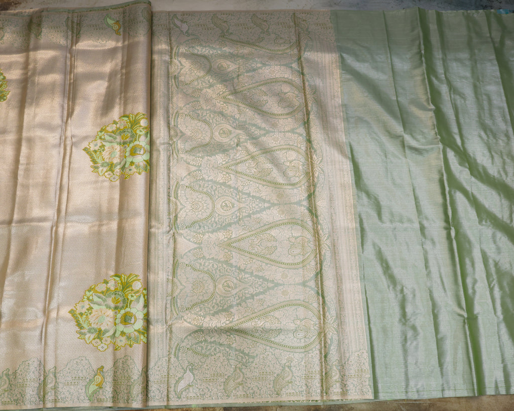 Kanchipuram Tissue Fancy Saree with Meenakari Floral Motifs