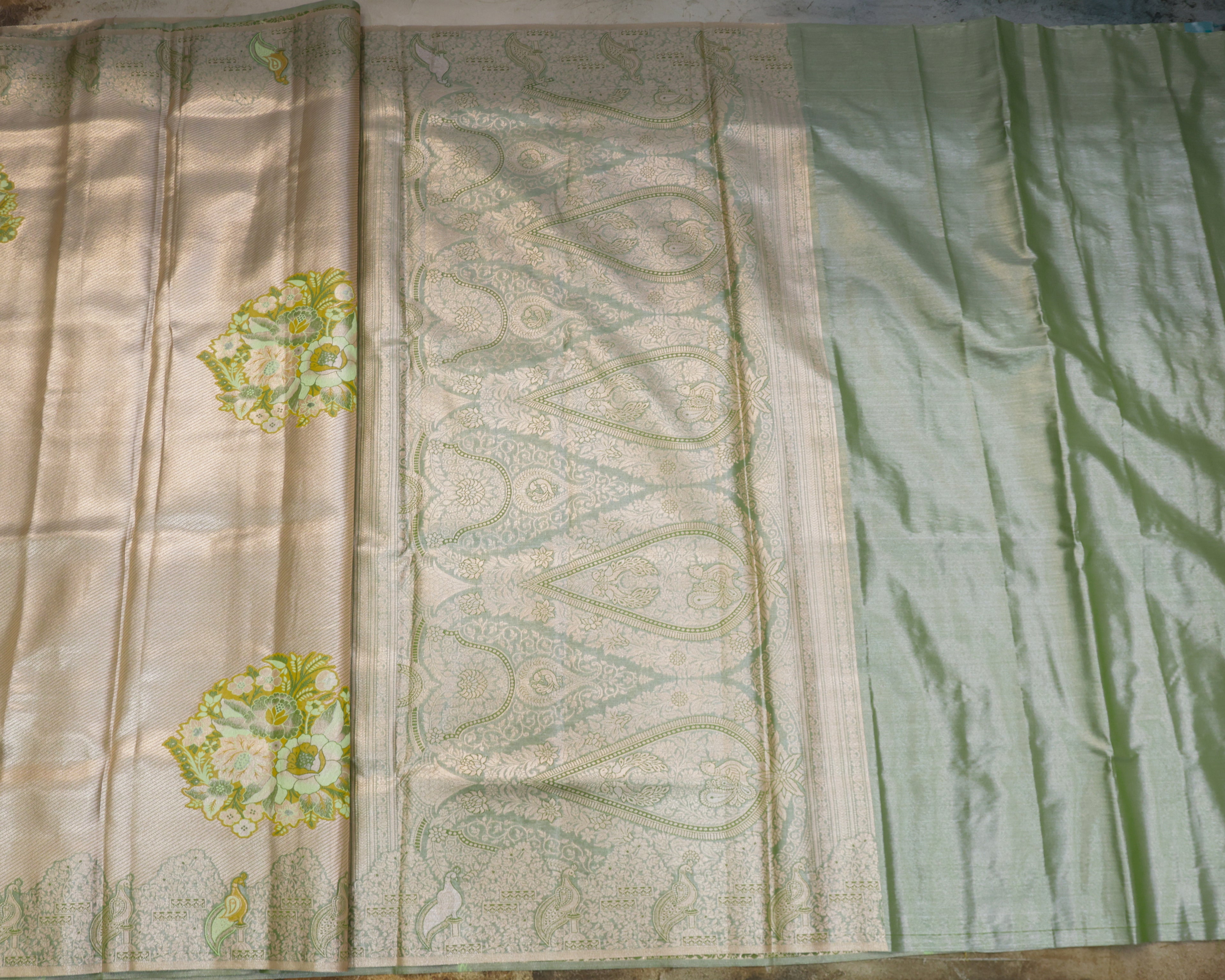 Kanchipuram Tissue Fancy Saree with Meenakari Floral Motifs