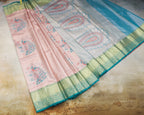 Kanchipuram Tissue Peacock Meena Kari Saree in Brick Tones