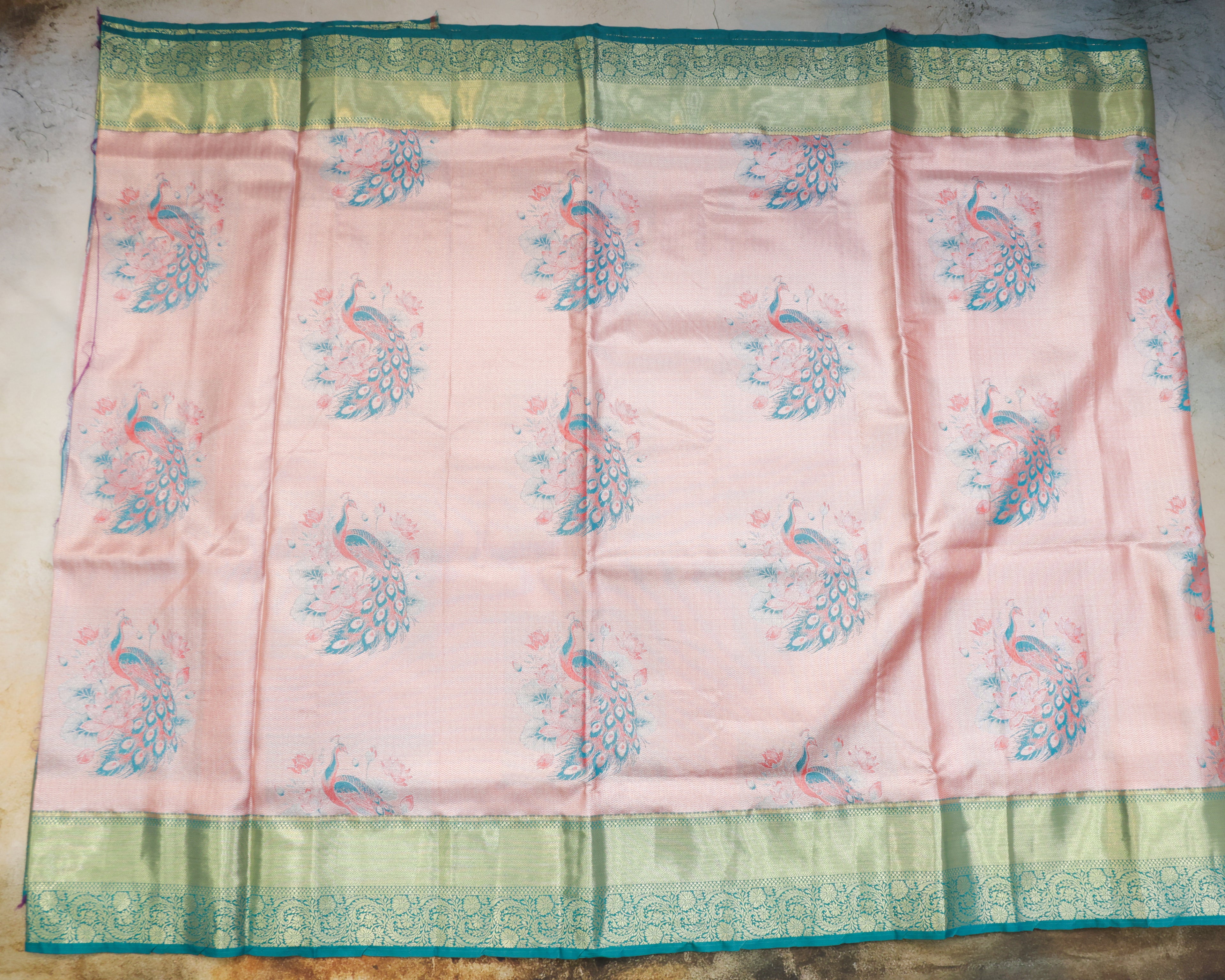 Kanchipuram Tissue Peacock Meena Kari Saree in Brick Tones