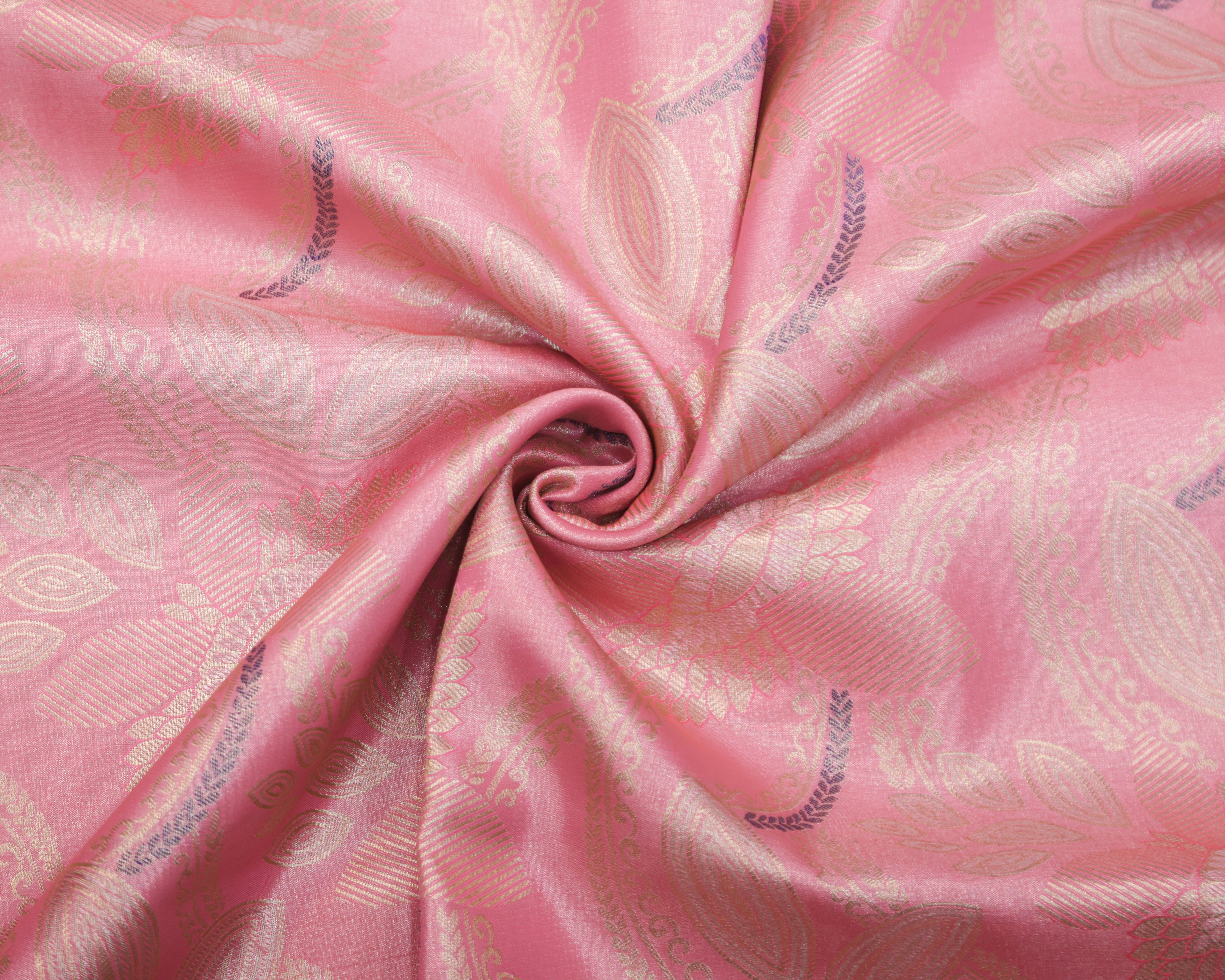 Pink Kanchipuram Tissue Saree with All-Over Golden Zari Design