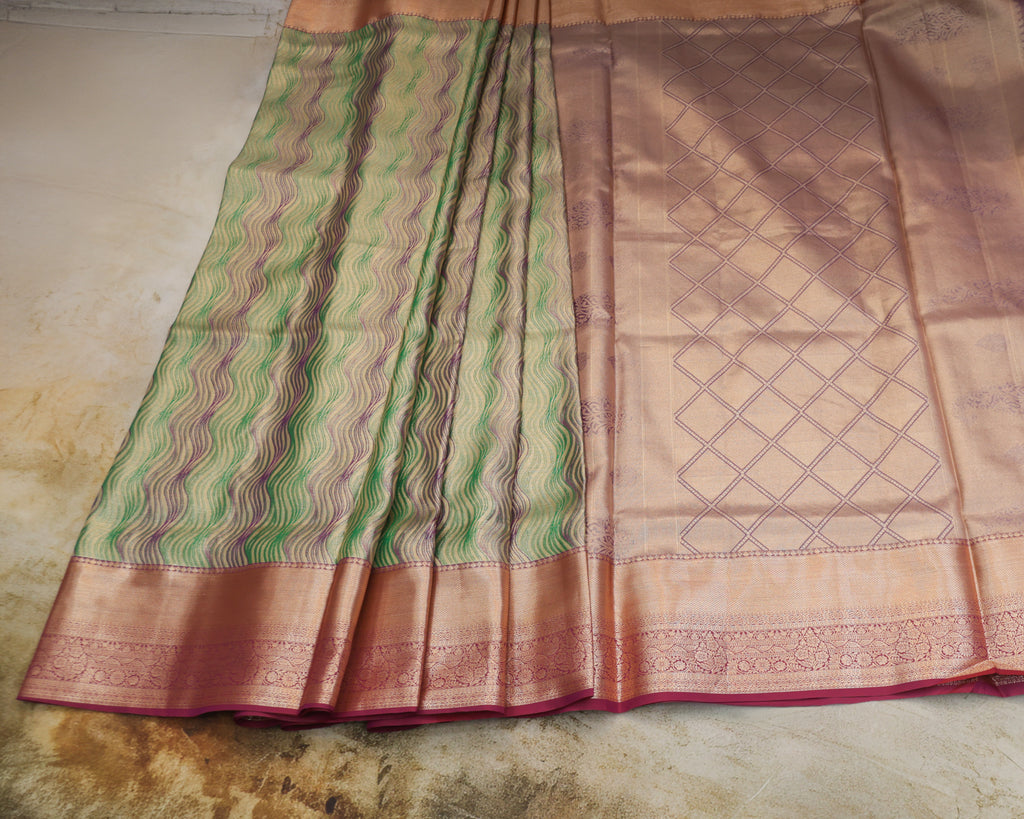Kanchipuram Tissue Silk Saree with Multicolour Waves