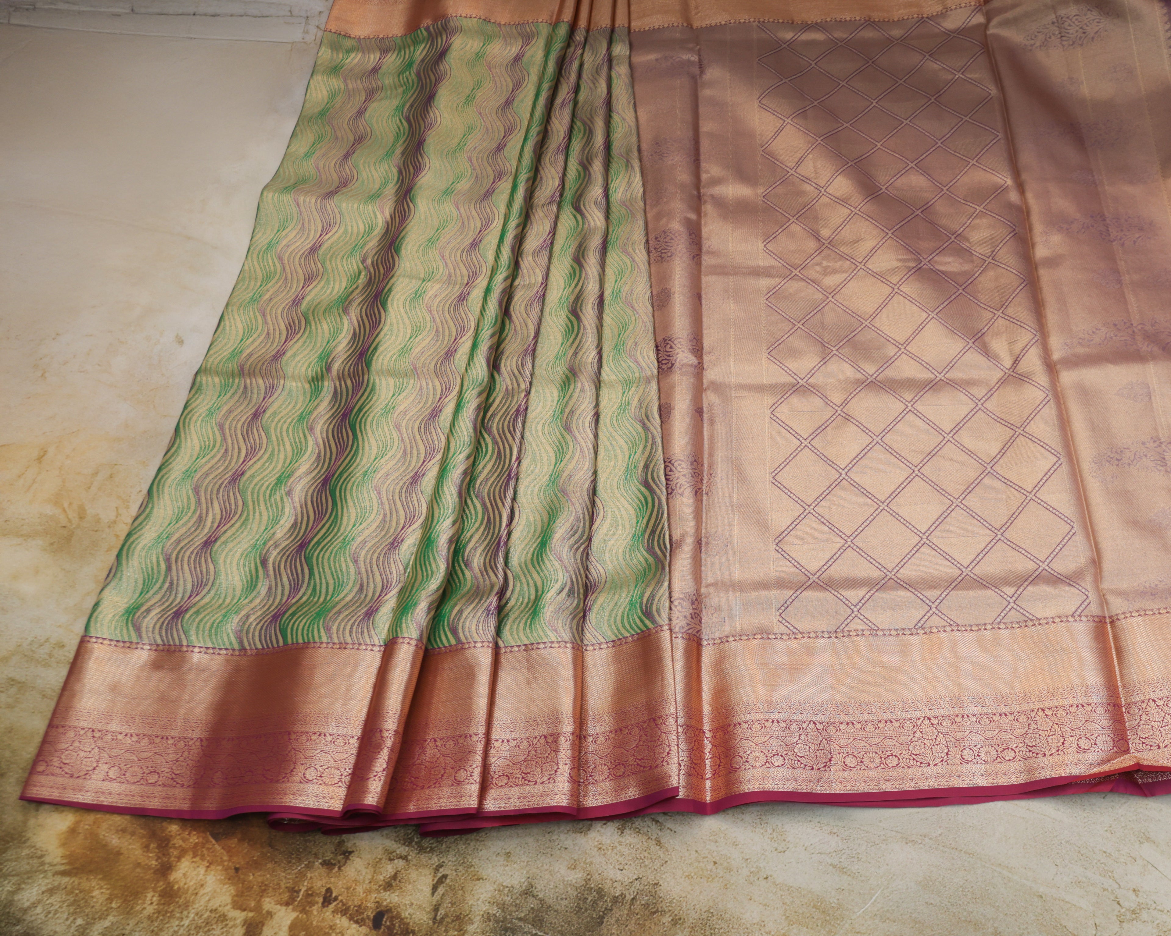 Kanchipuram Tissue Silk Saree with Multicolour Waves