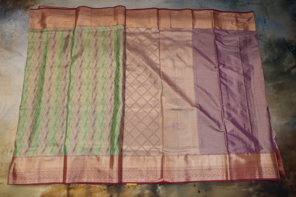 Kanchipuram Tissue Silk Saree with Multicolour Waves
