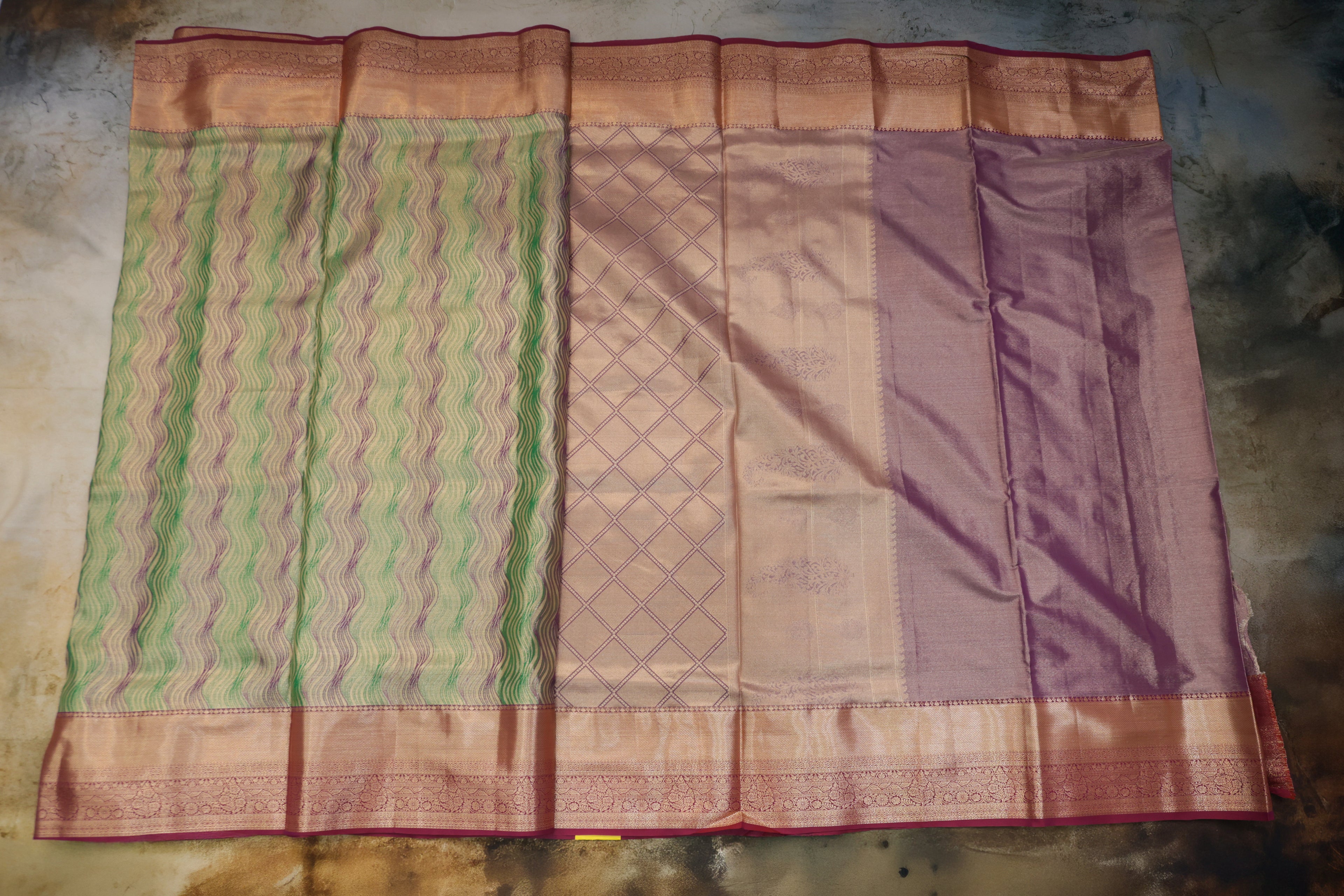Kanchipuram Tissue Silk Saree with Multicolour Waves