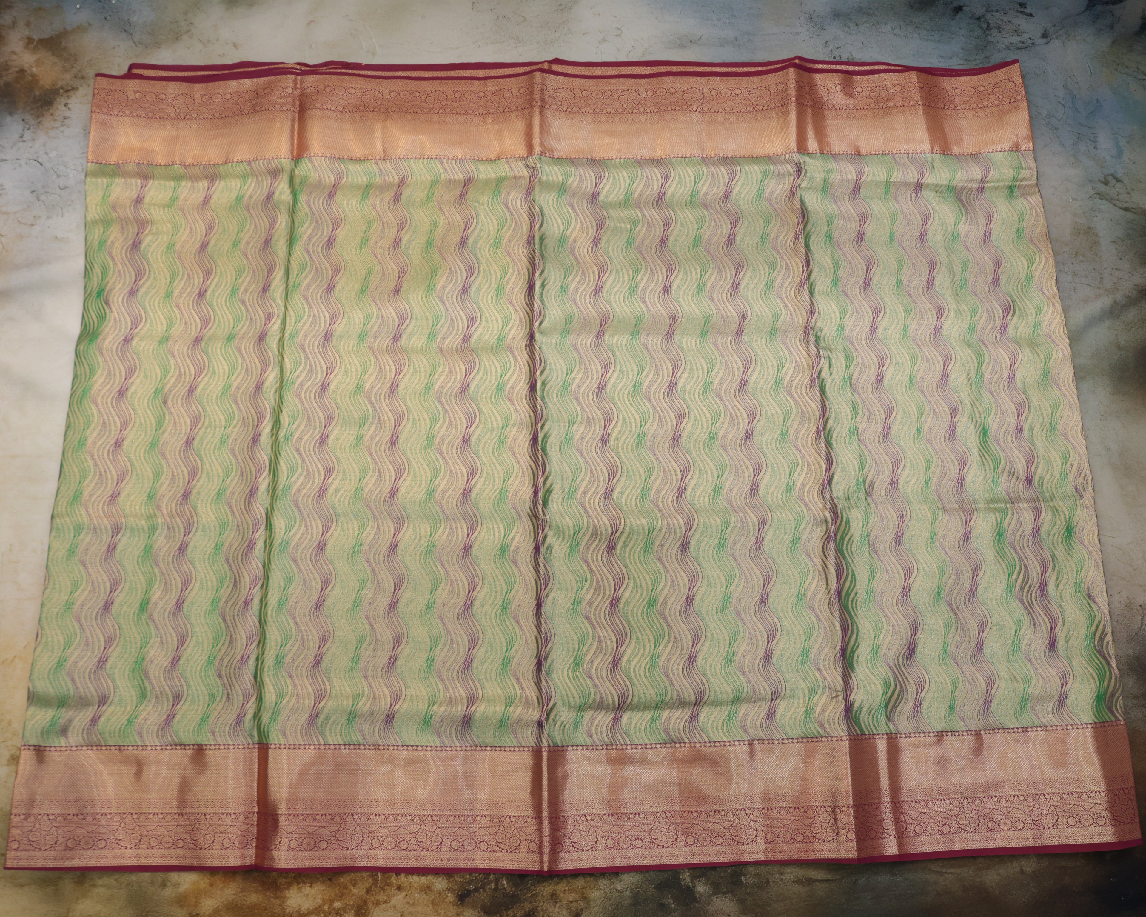 Kanchipuram Tissue Silk Saree with Multicolour Waves