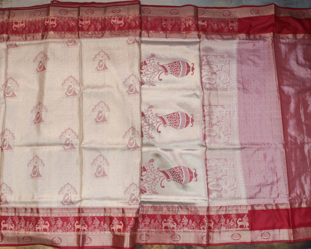Kanchipuram Tissue Pallaikilo Pellikuthuru Saree – Pastel Sandalwood